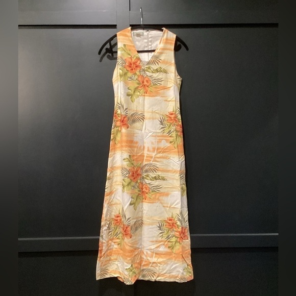 Vintage Tommy Bahama Hawaiian silk floral sleeveless Maxi Midi Dress Sz 2 - Picture 1 of 9